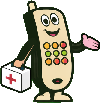 The Mobile Phone Clinic mascot logo